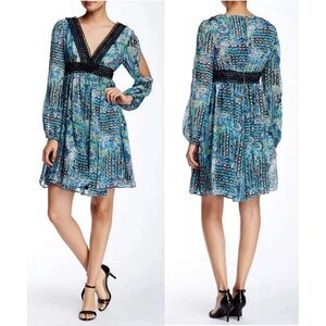 Betsey Johnson Women's Chiffon Split Sleeve Boho  Empire Waist Dress Size 10